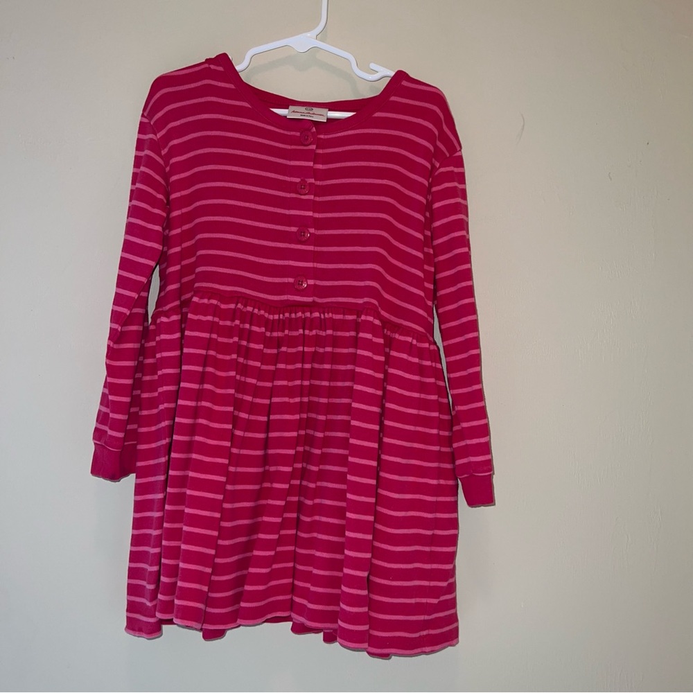 Hanna Andersson 110 Pink Striped Long Sleeve Dress